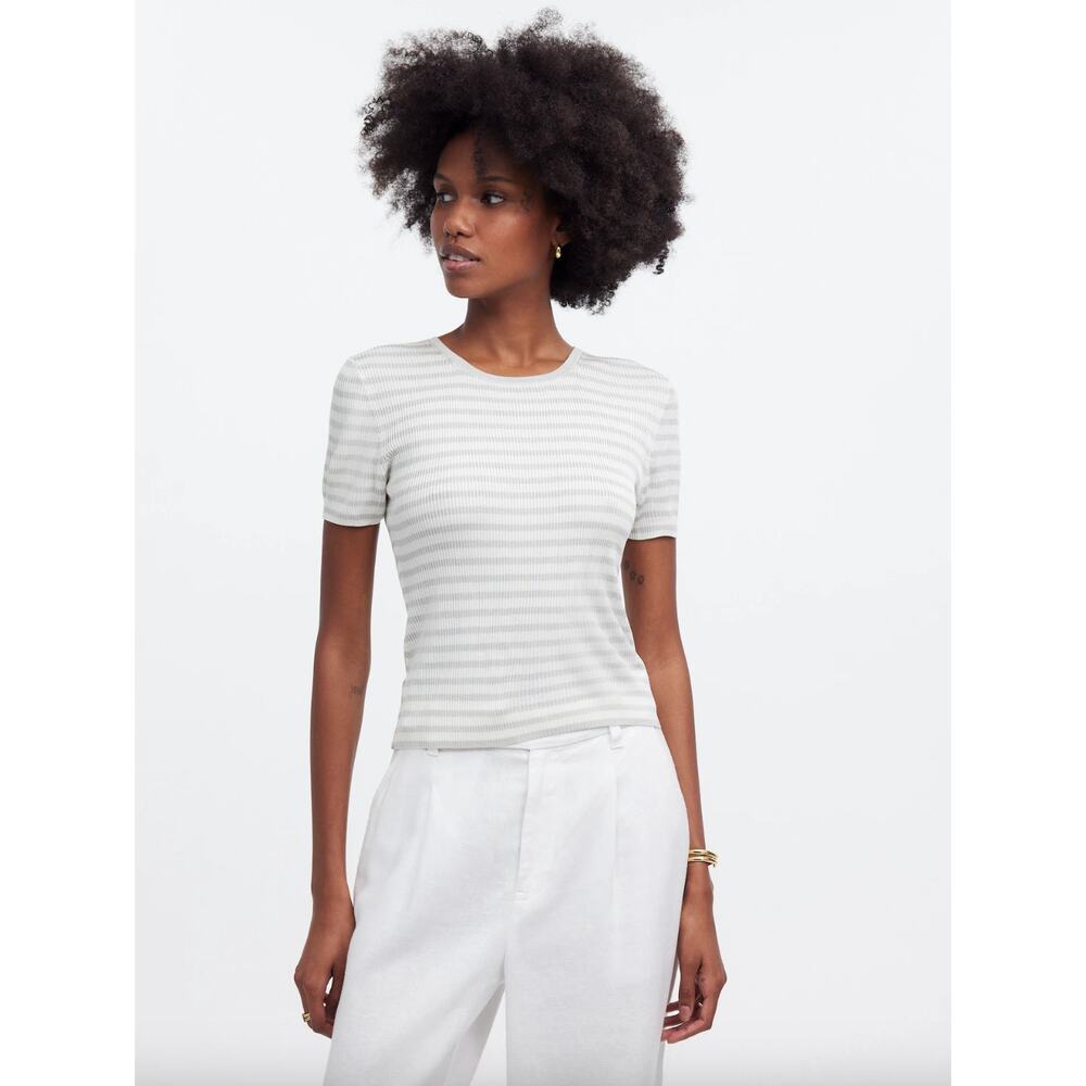 Madewell Micro Rib Sweater Tee Shirt Top Minimalist Viscose Monument Medium NWT